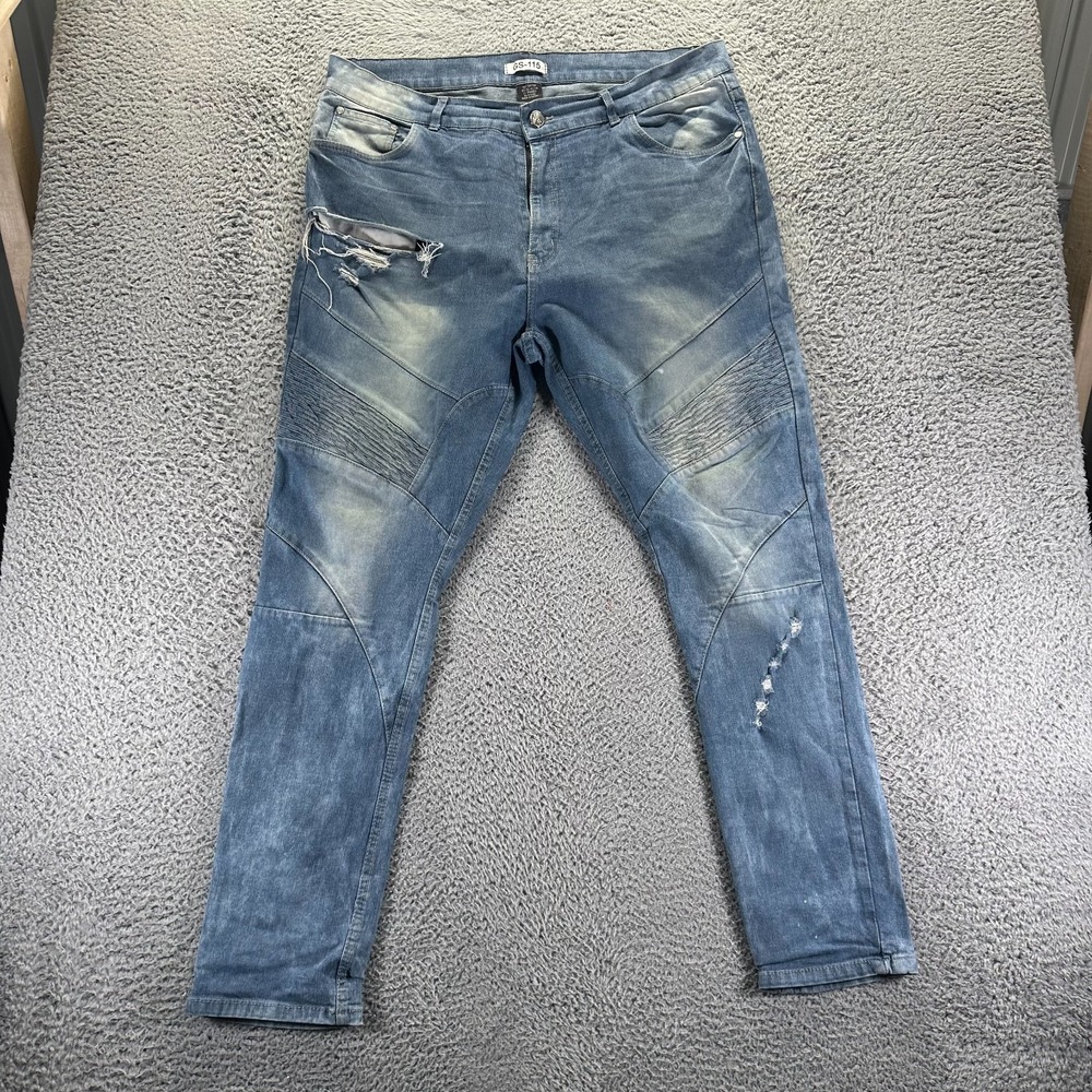 GS-115 Jeans Mens 40x32 Blue Denim Cotton Distressed Skinny Leg Stretch Workwear